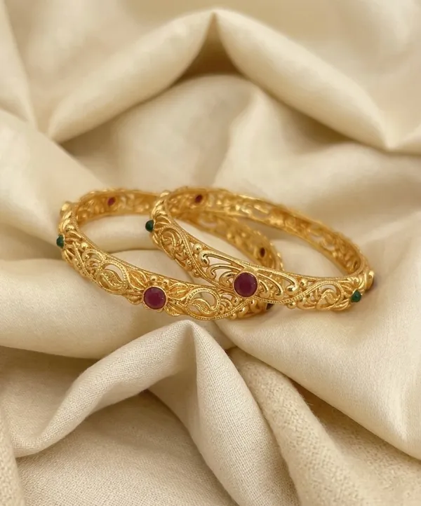 Gold-Plated_Antique_Bangles_with_Ruby_and_Emerald_Stones_(Set_of_2)
