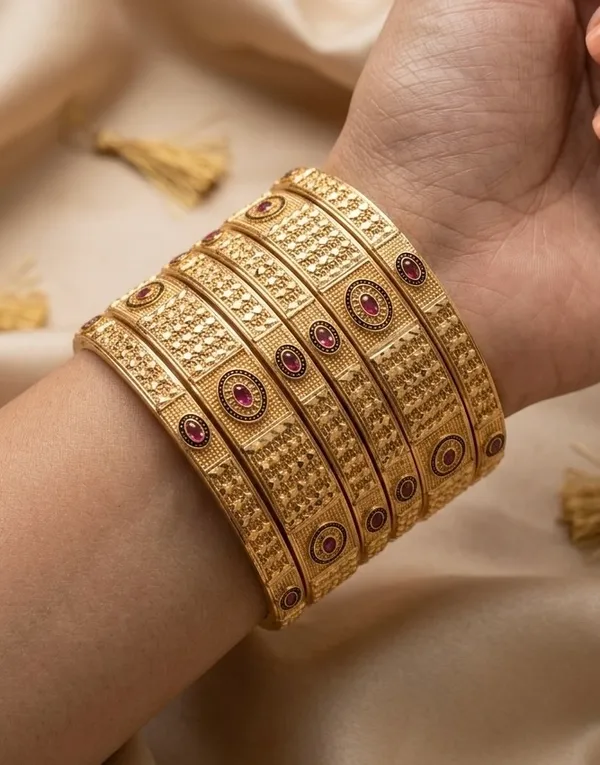 Golden_Traditional_Bangle_Set_With_Red_Stone_Embellishments_Set_Of_6_For_Women