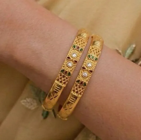 Golden_Traditional_Carved_Bangles_Set_Of_2_For_Women