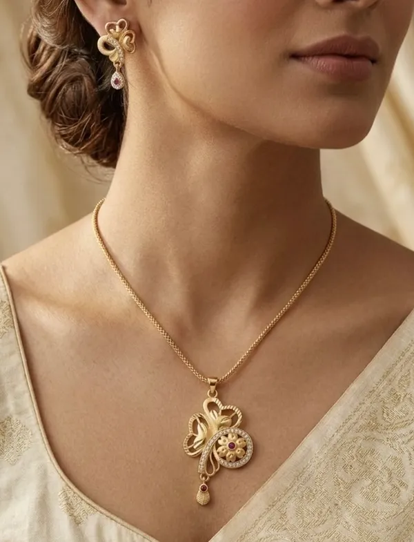 M_MICRO__GOLD_Plated_Fancy_Pendant_Set_with_Earrings__FOR_DAILY_WEAR