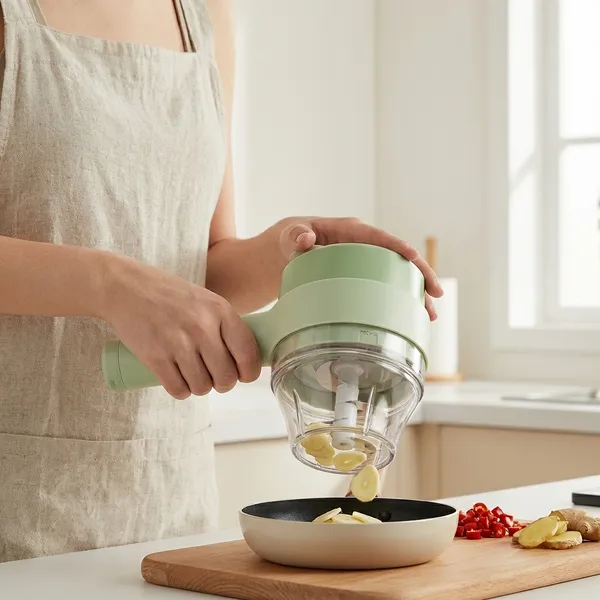 Multi-Function_Vegetable_Chopper_and_Slicer_with_6_Interchangeable_Blades_-_Green