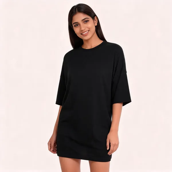 Black_Cotton_Oversized_Longline_T_Shirt_For_Girls