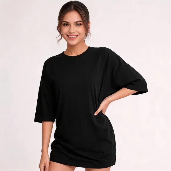 Black_Cotton_Oversized_Longline_T_Shirt_For_Girls