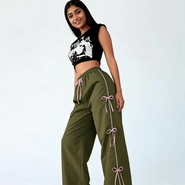 Olive_Green_Wide_Leg_Bow_Detail_Track_Pants_For_Girls