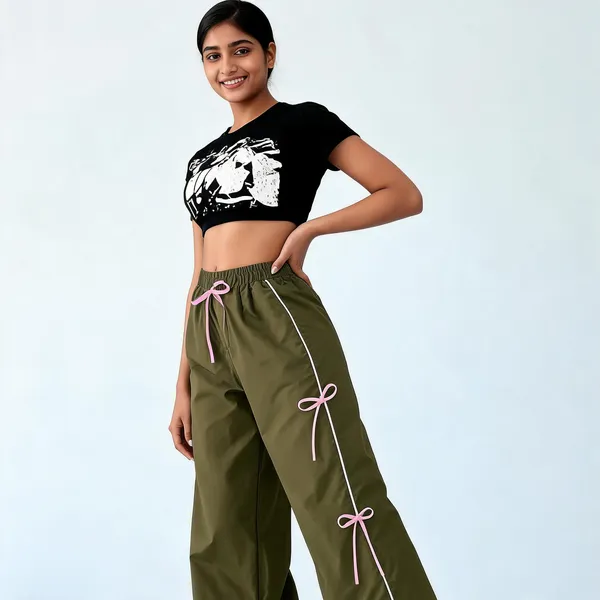 Olive_Green_Wide_Leg_Bow_Detail_Track_Pants_For_Girls