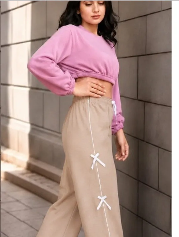 Pink_Cotton_Crop_Top_With_Beige_Bow_Detail_Pants_Set_For_Girls