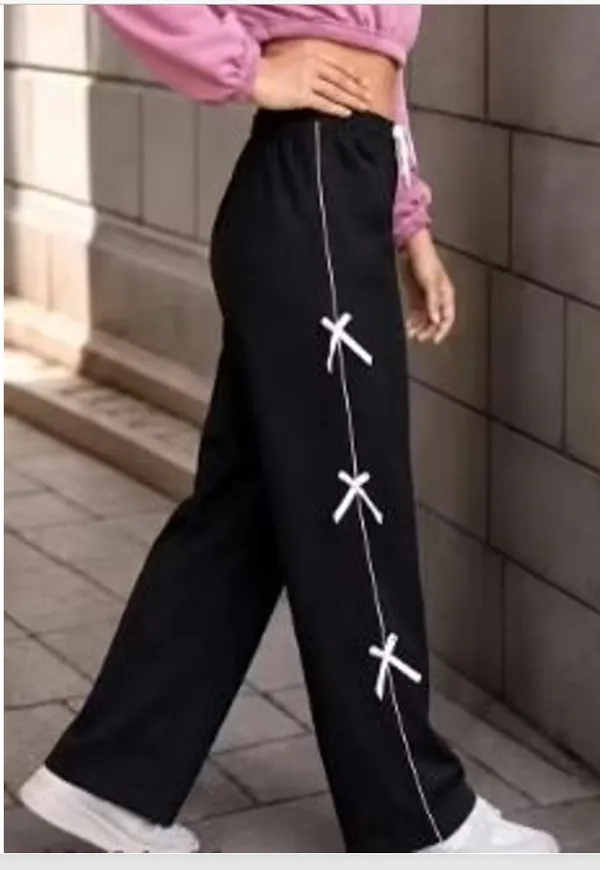 Black_Wide_Leg_Bow_Detail_Track_Pants_For_Girls