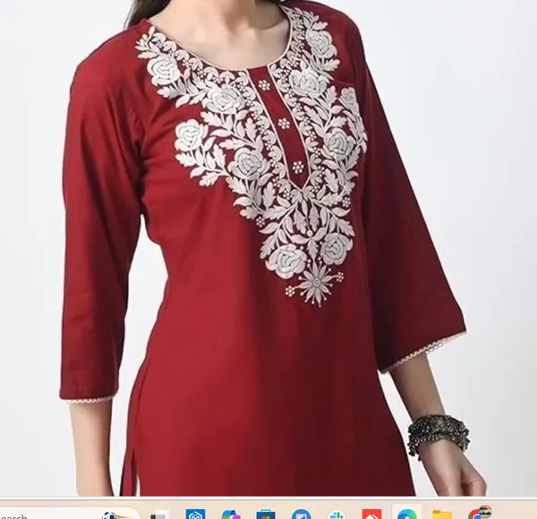 Maroon_Embroidered_Floral_Neckline_Kurta_For_Women