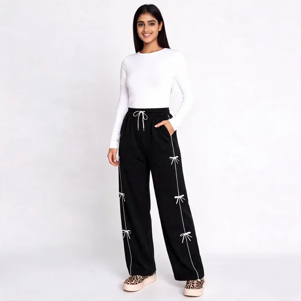 Black_Wide_Leg_Bow_Detail_Drawstring_Trousers_For_Girls