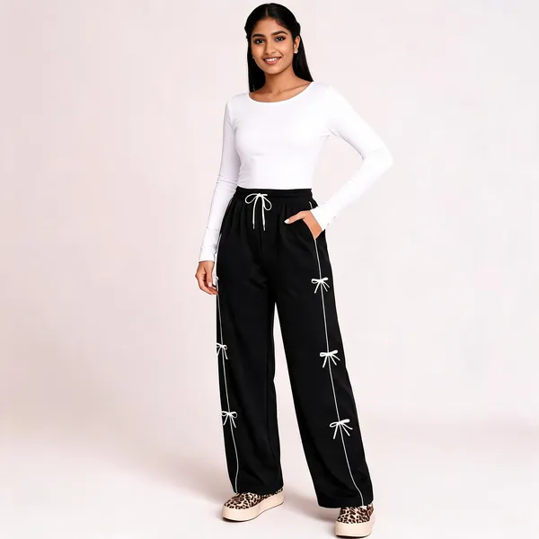 Black_Wide_Leg_Bow_Detail_Drawstring_Trousers_For_Girls