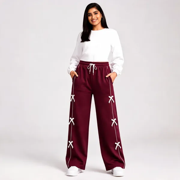 Maroon_Wide_Leg_Drawstring_Pants_With_White_Bow_Detailing