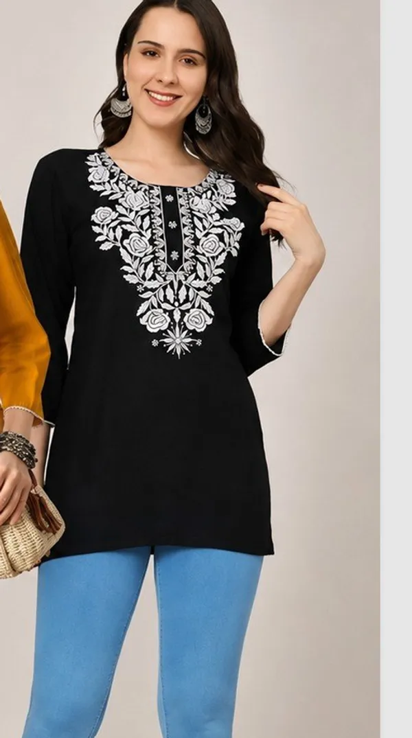 Black_Cotton_Embroidered_Kurti_For_Women