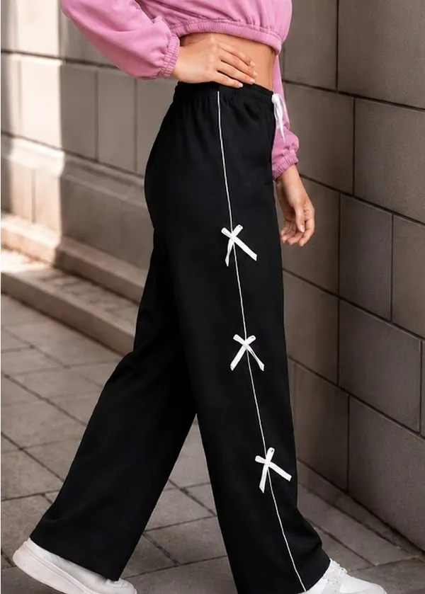 Black_Wide_Leg_Bow_Detail_Track_Pants_For_Girls