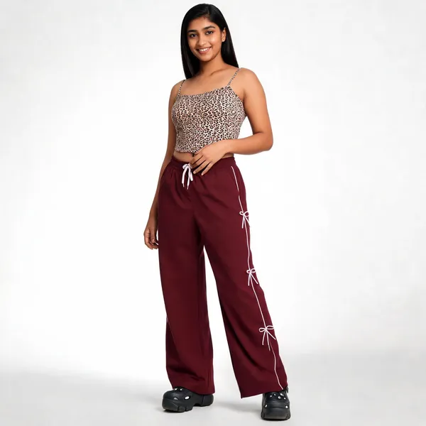 Maroon_Wide_Leg_Bow_Detail_Drawstring_Trousers_For_Girls