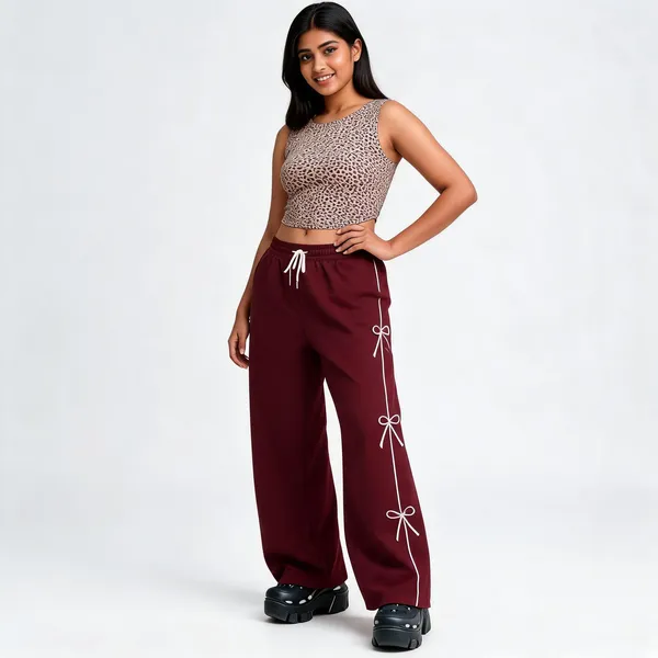 Maroon_Wide_Leg_Bow_Detail_Drawstring_Trousers_For_Girls