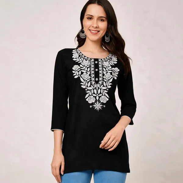 Black_Cotton_Embroidered_Kurti_For_Women
