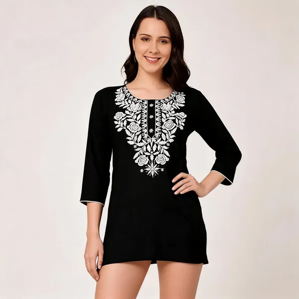 Black_Cotton_Embroidered_Kurti_For_Women