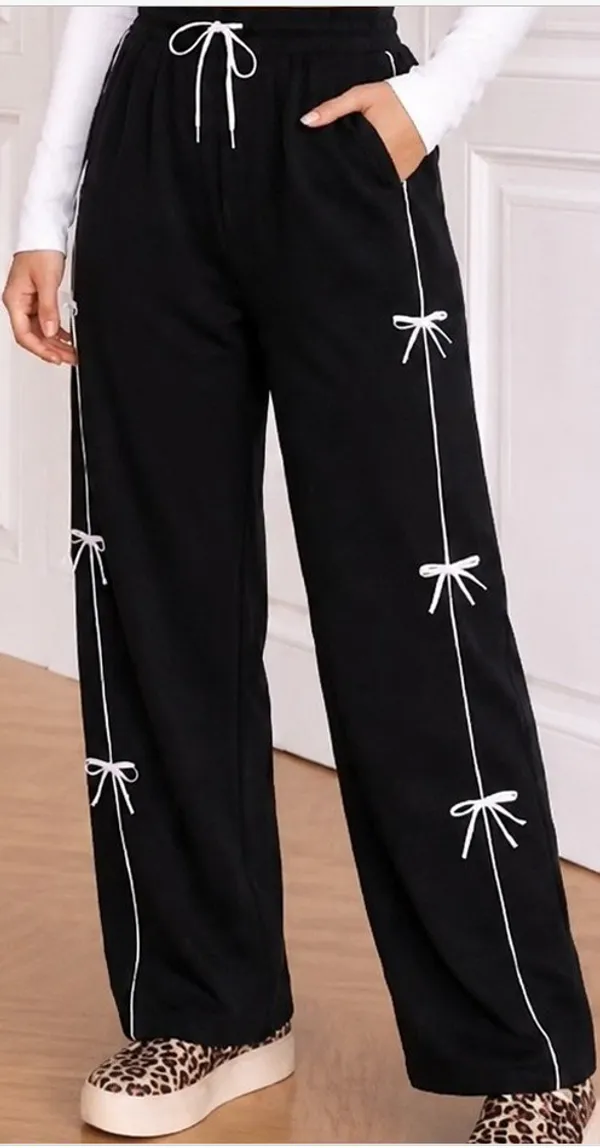 Black_Wide_Leg_Bow_Detail_Drawstring_Trousers_For_Girls