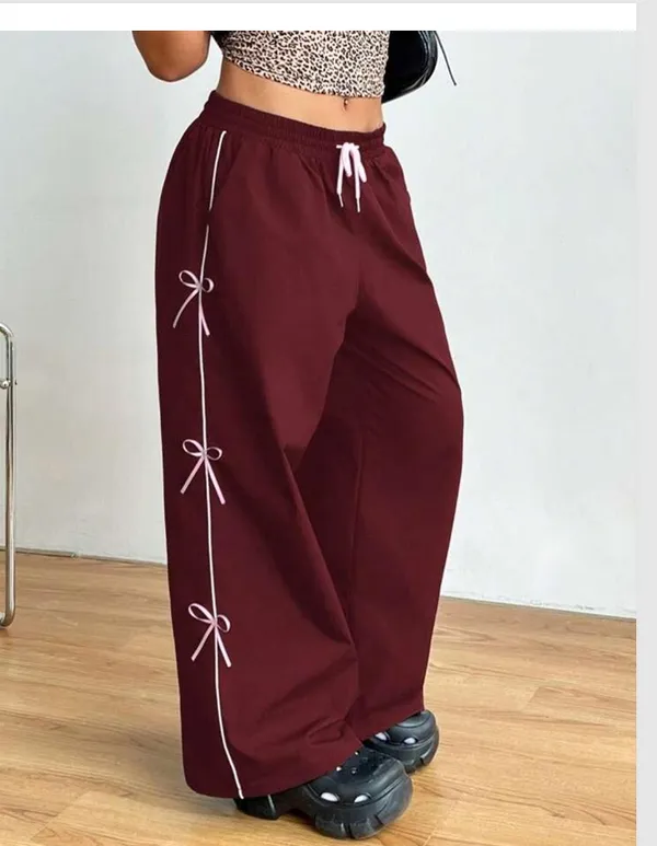 Maroon_Wide_Leg_Bow_Detail_Drawstring_Trousers_For_Girls