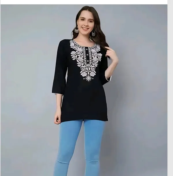 Black_Cotton_Embroidered_Kurti_For_Women