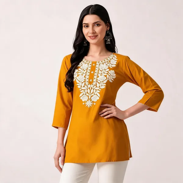 Mustard_Yellow_Embroidered_Kurta_For_Women