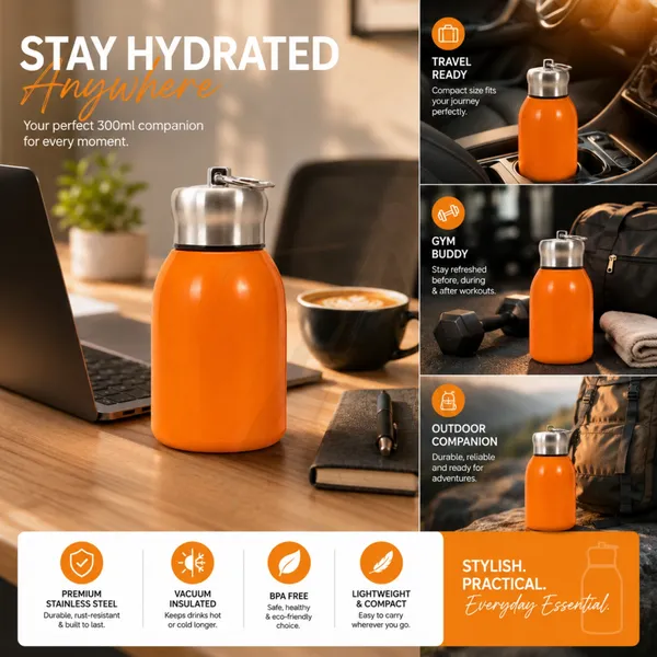 300ml_Insulated_Stainless_Steel_Water_Bottle_|_Hot_&_Cold_Vacuum_Flask_|_Leakproof_Travel_Bottle_for_Office,_Gym,_Car,_Women_&_Girls_Gift_(300ml,_Orange)