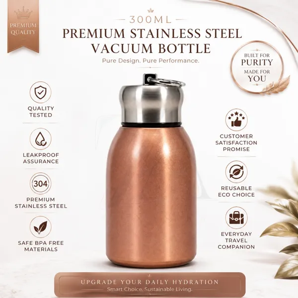 300ml_Insulated_Stainless_Steel_Water_Bottle_|_Hot_&_Cold_Vacuum_Flask_|_Leakproof_Travel_Bottle_for_Office,_Gym,_Car,_Women_&_Girls_Gift_(300ml,_Rose_Gold/Copper)