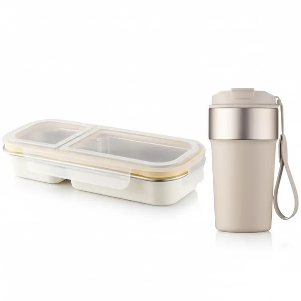 White_Stainless_Steel_Lunch_Box_And_Travel_Mug