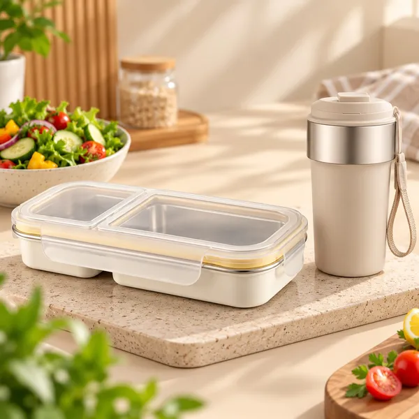 White_Stainless_Steel_Lunch_Box_And_Travel_Mug