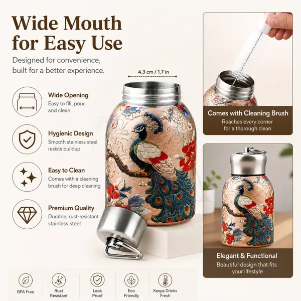 Premium_Butterfly_Print_300ml_Insulated_Stainless_Steel_Water_Bottle_|_Hot_&_Cold_Vacuum_Flask_|_Leakproof_Travel_Bottle_for_Office,_Gym,_Car,_Women_&_Girls_Gift_(300ml,_Golden_Peacock)