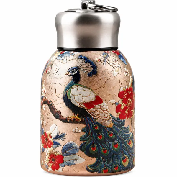 Premium_Butterfly_Print_300ml_Insulated_Stainless_Steel_Water_Bottle_|_Hot_&_Cold_Vacuum_Flask_|_Leakproof_Travel_Bottle_for_Office,_Gym,_Car,_Women_&_Girls_Gift_(300ml,_Golden_Peacock)