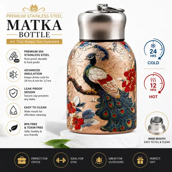 Premium_Butterfly_Print_300ml_Insulated_Stainless_Steel_Water_Bottle_|_Hot_&_Cold_Vacuum_Flask_|_Leakproof_Travel_Bottle_for_Office,_Gym,_Car,_Women_&_Girls_Gift_(300ml,_Golden_Peacock)