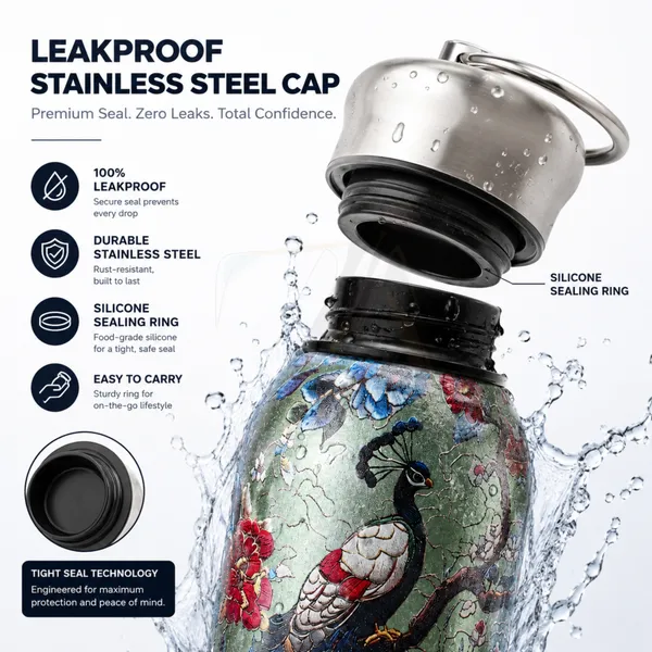 Premium_Butterfly_Print_300ml_Insulated_Stainless_Steel_Water_Bottle_|_Hot_&_Cold_Vacuum_Flask_|_Leakproof_Travel_Bottle_for_Office,_Gym,_Car,_Women_&_Girls_Gift_(300ml,_Green_Peacock)