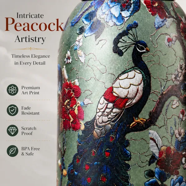 Premium_Butterfly_Print_300ml_Insulated_Stainless_Steel_Water_Bottle_|_Hot_&_Cold_Vacuum_Flask_|_Leakproof_Travel_Bottle_for_Office,_Gym,_Car,_Women_&_Girls_Gift_(300ml,_Green_Peacock)