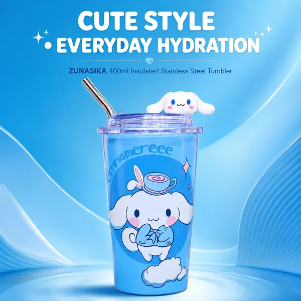 ZUNASIKA_400ml_Insulated_Stainless_Steel_Tumbler_with_Straw,_Cute_Printed_Travel_Cup_with_Transparent_Lid,_Hot_&_Cold_Drink_Cup_for_Kids,_Girls,_Office,_School_&_Travel