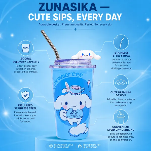 ZUNASIKA_400ml_Insulated_Stainless_Steel_Tumbler_with_Straw,_Cute_Printed_Travel_Cup_with_Transparent_Lid,_Hot_&_Cold_Drink_Cup_for_Kids,_Girls,_Office,_School_&_Travel