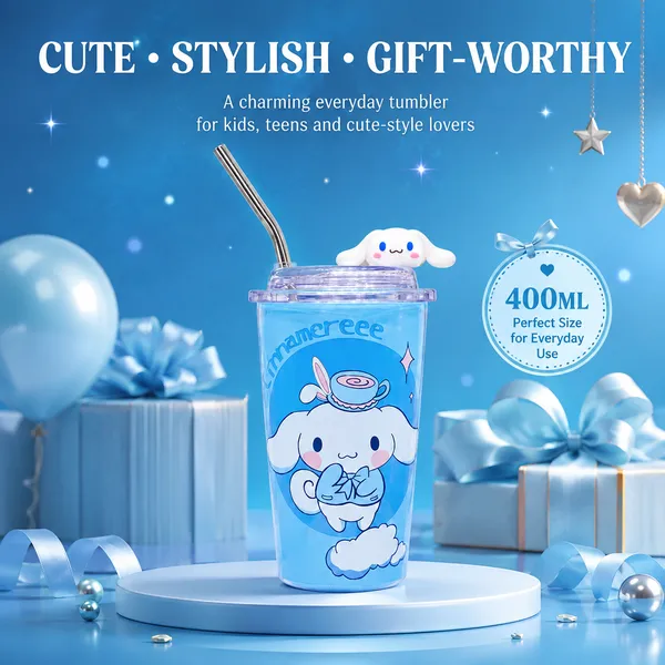 ZUNASIKA_400ml_Insulated_Stainless_Steel_Tumbler_with_Straw,_Cute_Printed_Travel_Cup_with_Transparent_Lid,_Hot_&_Cold_Drink_Cup_for_Kids,_Girls,_Office,_School_&_Travel