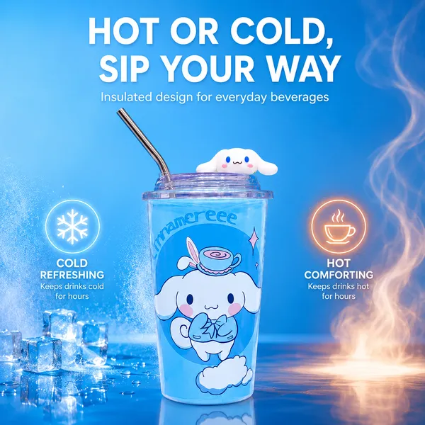 ZUNASIKA_400ml_Insulated_Stainless_Steel_Tumbler_with_Straw,_Cute_Printed_Travel_Cup_with_Transparent_Lid,_Hot_&_Cold_Drink_Cup_for_Kids,_Girls,_Office,_School_&_Travel