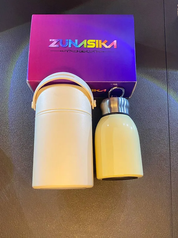 ZUNASIKA_DailyGo_Duo_Insulated_Lunch_Box_&_Water_Bottle_Combo,_500ml_Stainless_Steel_Food_Jar_with_Spoon_+_300ml_Vacuum_Insulated_Hot_&_Cold_Bottle,_Leakproof_Thermal_Tiffin_&_Flask_Set_for_Office,_School,_Travel,_White_&_Off-White