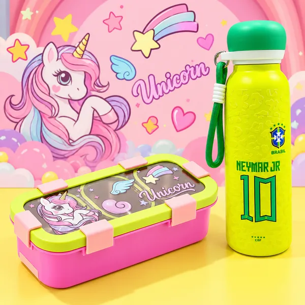 ZUNASIKA_Kids_Lunch_Box_&_Water_Bottle_Combo_Set,_500ml_3_Compartment_Lunch_Box_with_750ml_Water_Bottle,_School_Tiffin_Box_Set_for_Girls_&_Boys,_Unicorn_Design