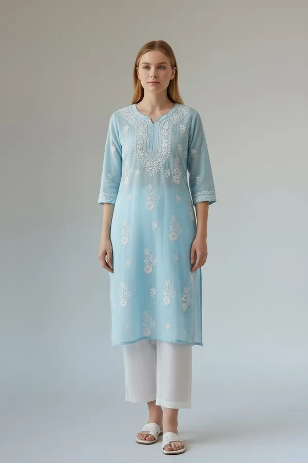 Women's_Kota_Fabric_lucknavi_Rich_Hand_Chikankari_Straight_kurti_,_paired_with_Stretchable_and_breathable_chikankari_Lycra-Cotton_Pant