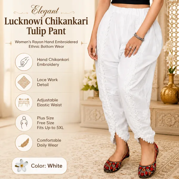 Women’s_Cotton_Fabric_Lucknowi_Hand_Chikankari_Work_Tulip_Pant_with_Lacework_|_Ethnic_Dhoti_Style_Bottom_Wear_|_Elastic_Waist_Comfortable_Palazzo_Pant_|_Big_Size_Fit_Up_to_4XL_White