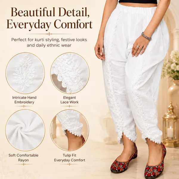 Women’s_Cotton_Fabric_Lucknowi_Hand_Chikankari_Work_Tulip_Pant_with_Lacework_|_Ethnic_Dhoti_Style_Bottom_Wear_|_Elastic_Waist_Comfortable_Palazzo_Pant_|_Big_Size_Fit_Up_to_4XL_White