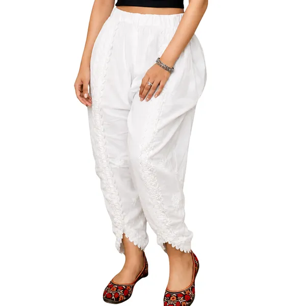 Women’s_Cotton_Fabric_Lucknowi_Hand_Chikankari_Work_Tulip_Pant_with_Lacework_|_Ethnic_Dhoti_Style_Bottom_Wear_|_Elastic_Waist_Comfortable_Palazzo_Pant_|_Big_Size_Fit_Up_to_4XL_White