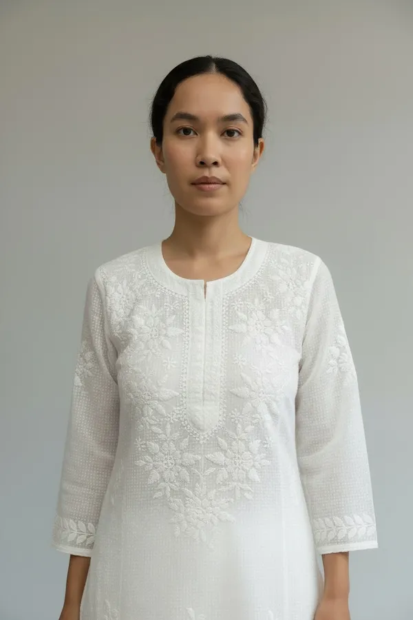 Women'S_Kota_Fabric_Hand_Work_Chikankari_Straight_Kurti