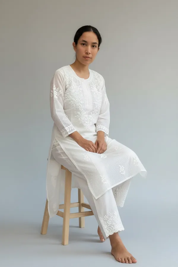 Women'S_Kota_Fabric_Hand_Work_Chikankari_Straight_Kurti