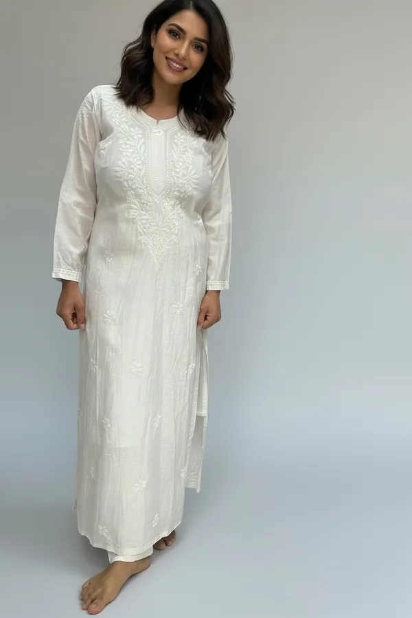 Women'S_Chanderi_Fabric_Hand_Work_Chikankari_Straight_Kurti