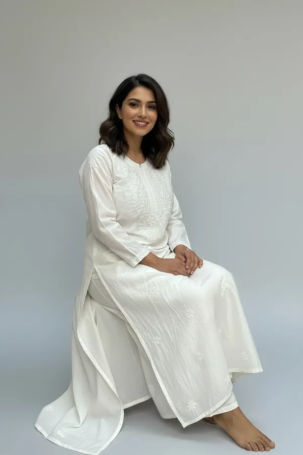 Women'S_Chanderi_Fabric_Hand_Work_Chikankari_Straight_Kurti