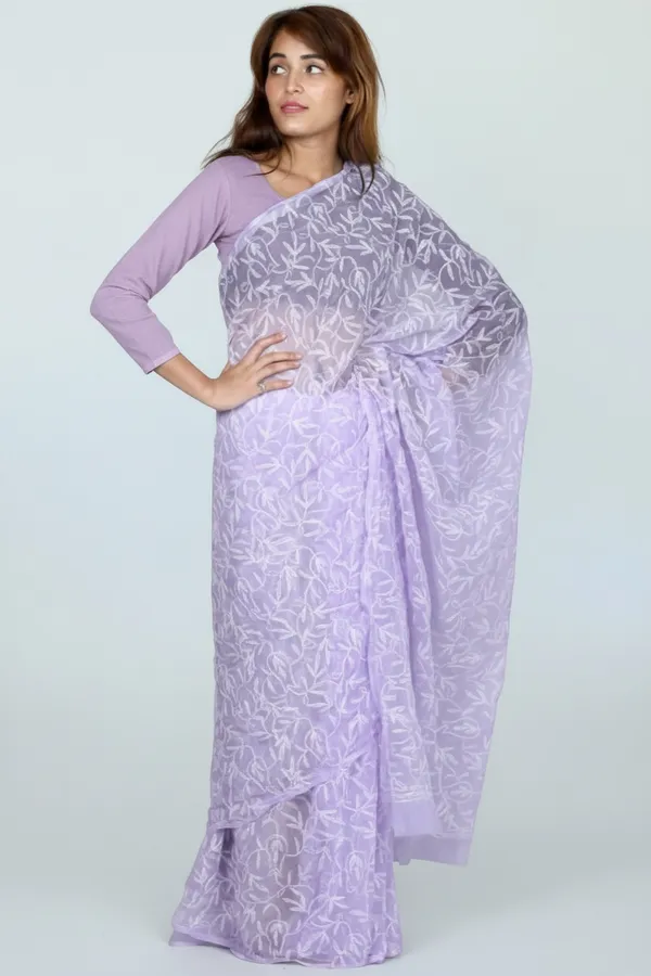 Women'S_Georgette_Fabric_Lucknavi_Tepchi_Work_Saree_With_Attached_Blouse