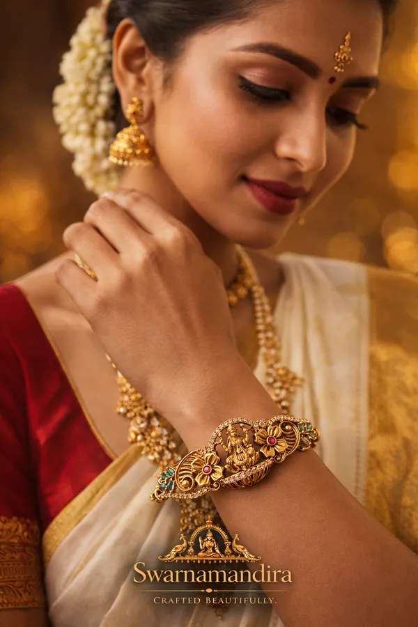 Traditional_Gold_Plated_Temple_Design_Kada_Bangle_With_Green_Stone_Accents
